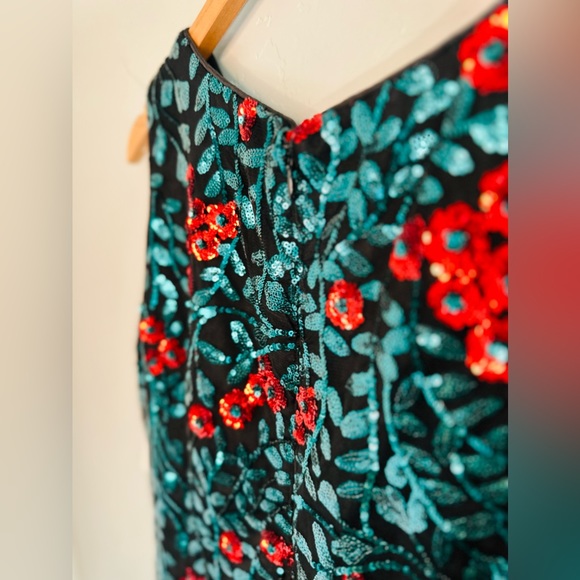 Leslie Fay Sequin Dress Floral Black Red Roses Sleeveless SZ 16 NWT - Picture 5 of 16